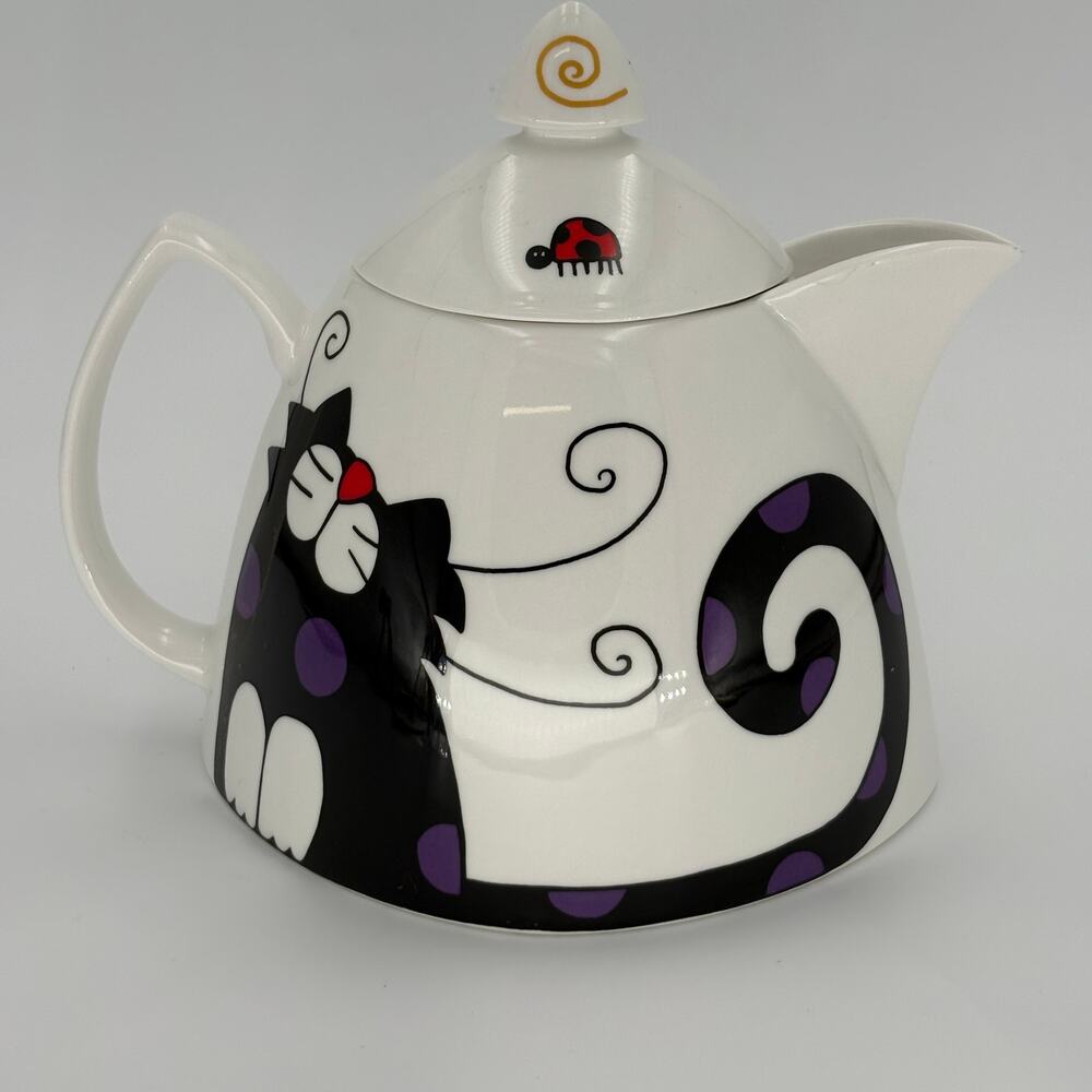 Great Shakes Fine Bone China Cat Teapot Whimsical Art Deco Vintage 90s-Y2K